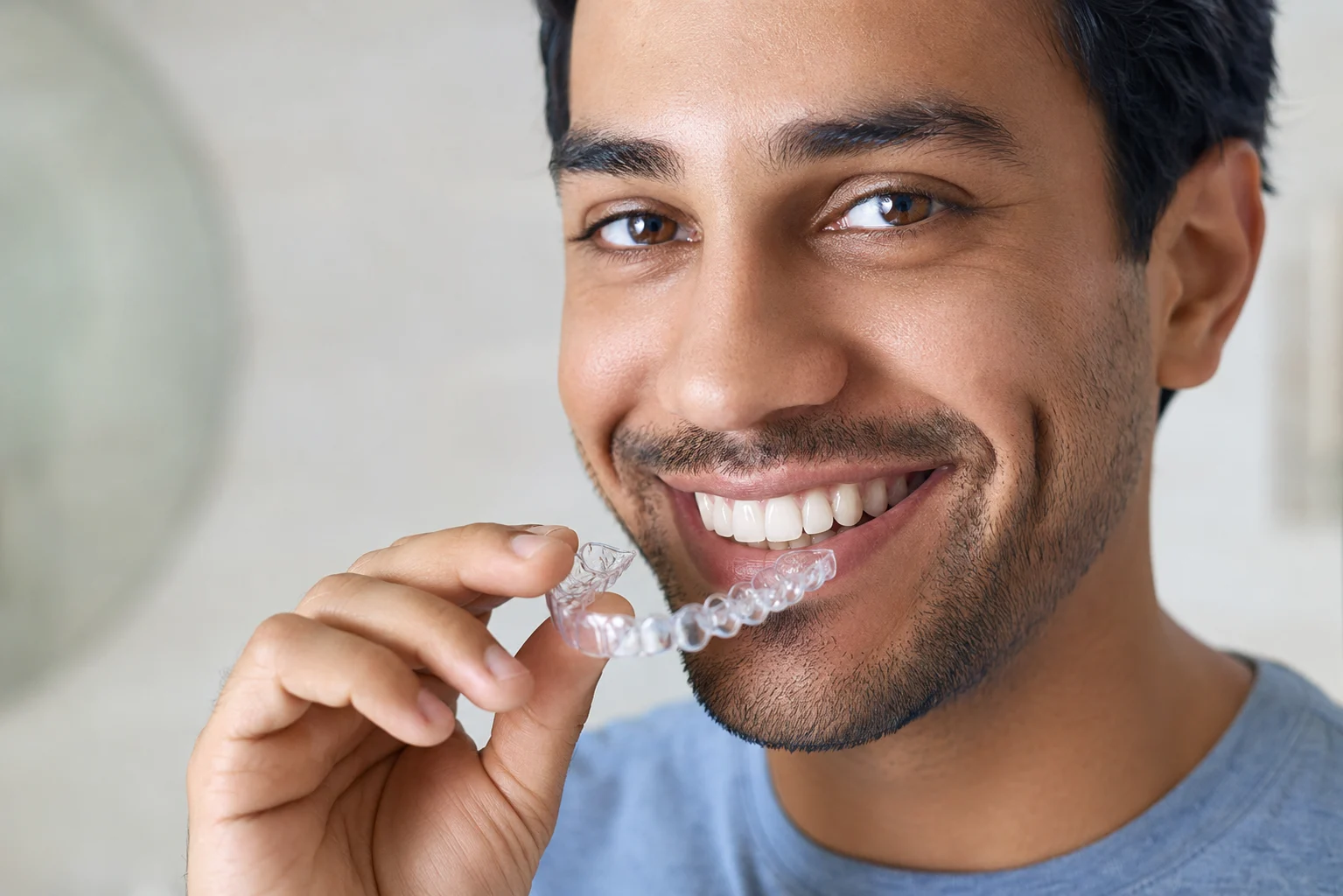 Person holding a clear custom retainer
