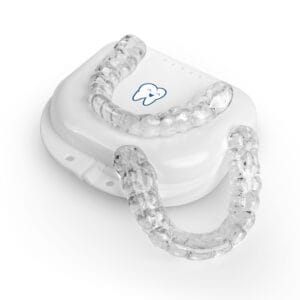 Custom soft night guard in white OkiGuards travel case